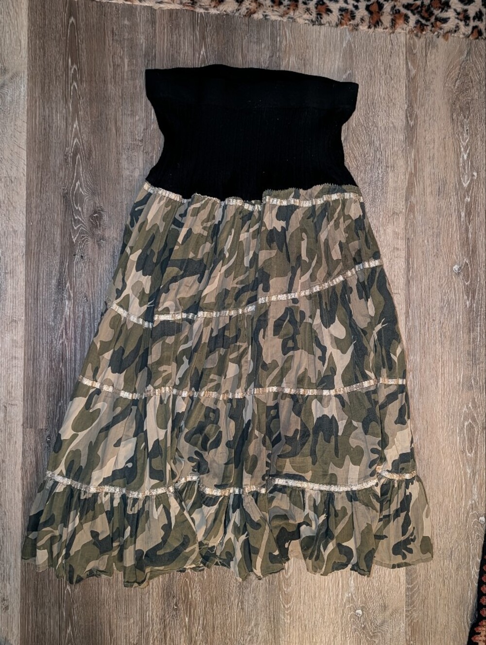 Coupe Collection Camo Tiered Maxi Skirt